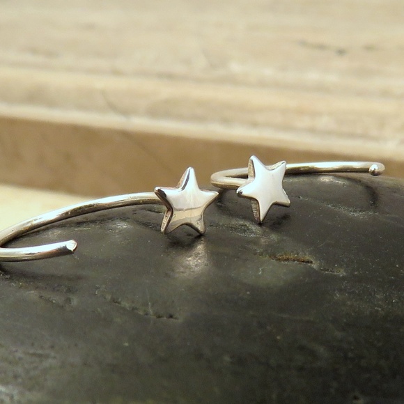 Tiny Star Hoop Earrings - Sleeper Hoops - 925 Sterling Silver Stud Earrings NWT - Picture 3 of 5